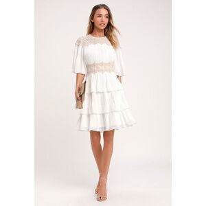NWT Lulu’s Westwind White Lace Pleated Dress Size Medium